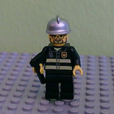 LEGO Minifigure-Fire - Reflective Stripes, Black Legs, Silver Fire Helmet, Glasses and Beard-Town / City / Fire-CTY088-Creative Brick Builders